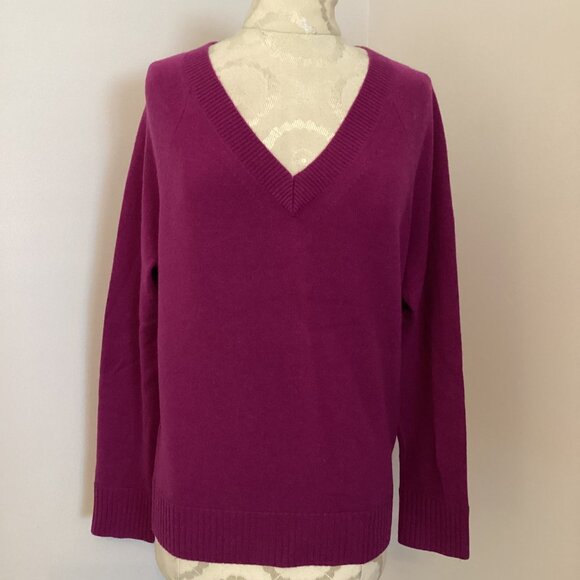 NEW! GAP CASHMERE BLEND RELAXED FIT V-NECK SWEATER in FUSCHIA XS PREPPY CLASSIC - Picture 1 of 2